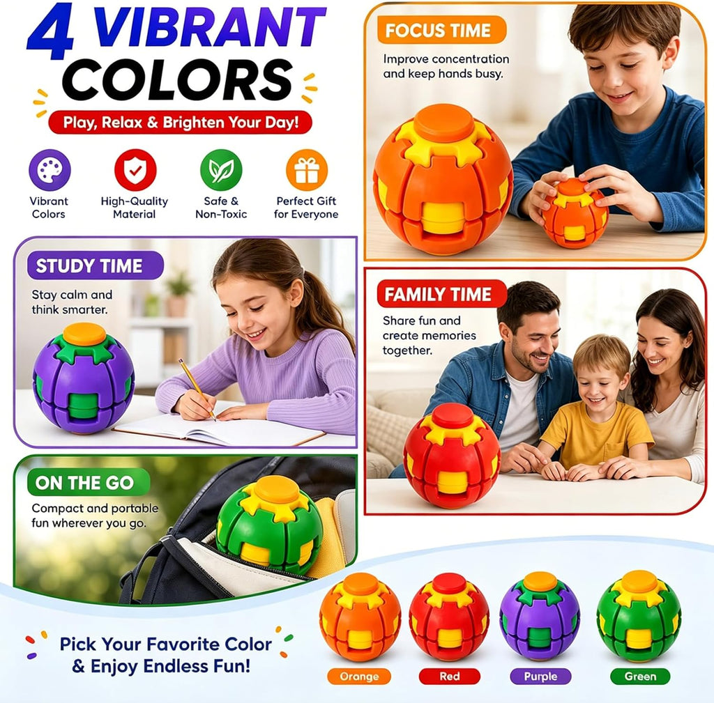 3D Rotating Ball,Press to Spin Stress Relief Fidget Ball,3D Printed Fidget Ball (Red)