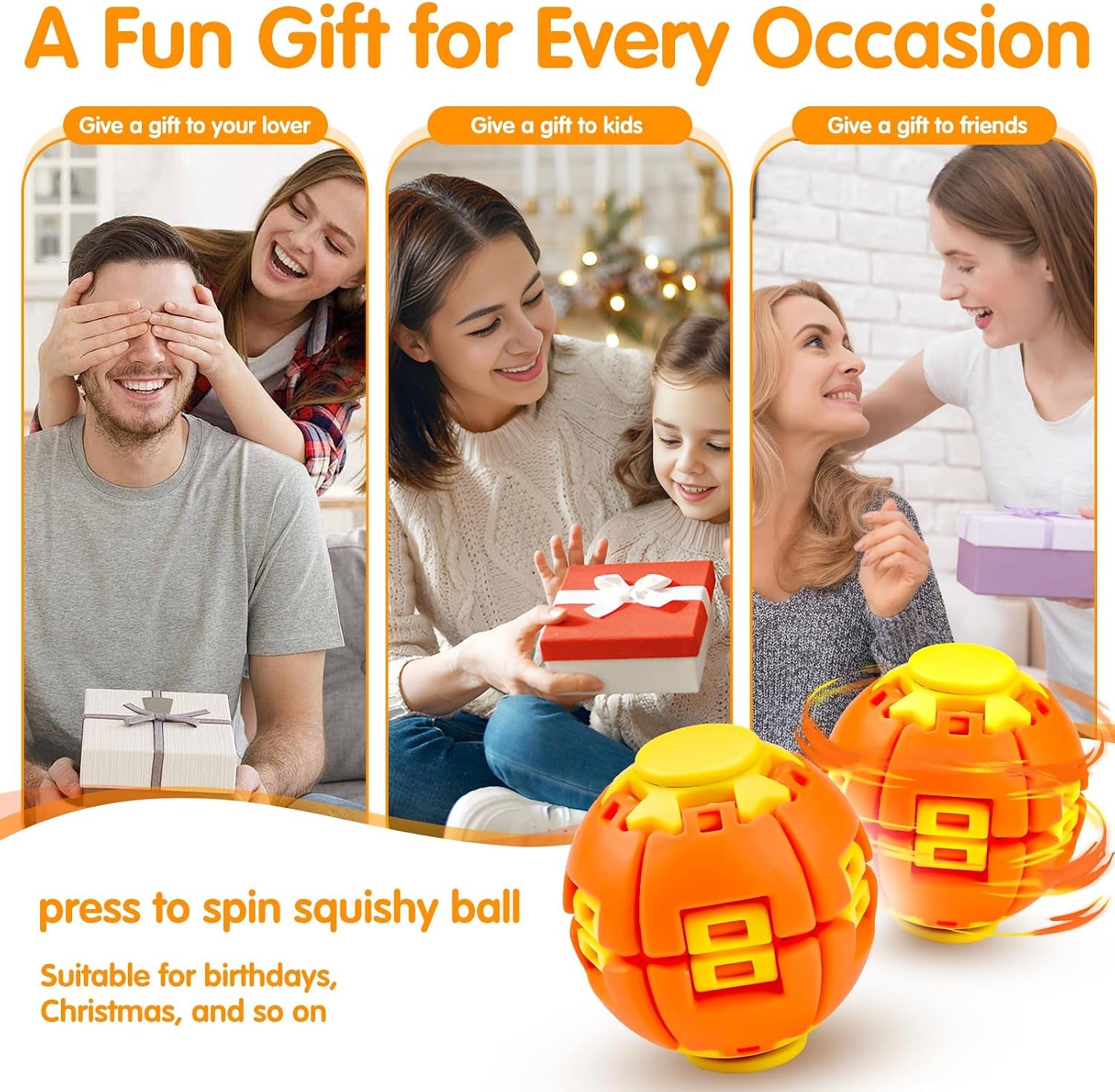 1PCS Press to Spin Squishy Ball Fidget Toy Stress Relief Desk Toy | Press to Spin Action Smooth Rotation Portable Pocket Size One-Hand Operation Office & Travel Friendly