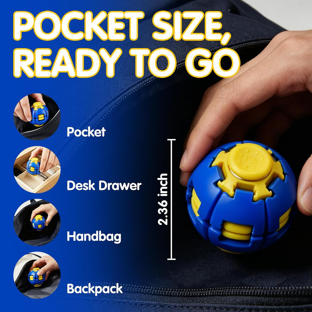 1PCS Press to Spin Squishy Ball Fidget Toy Stress Relief Desk Toy | Press to Spin Action Smooth Rotation Portable Pocket Size One-Hand Operation Office & Travel Friendly