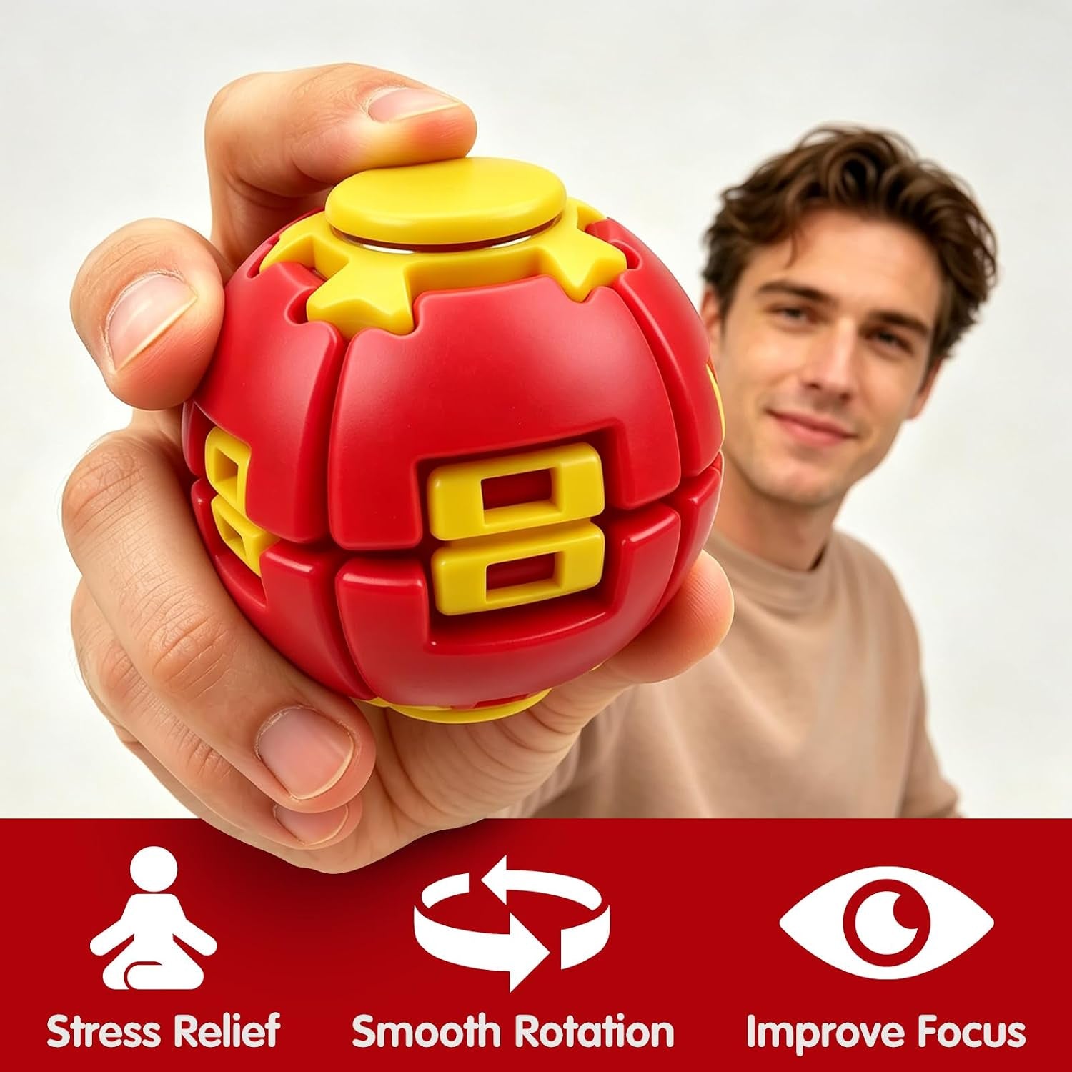 1PCS Press to Spin Squishy Ball Fidget Toy Stress Relief Desk Toy | Press to Spin Action Smooth Rotation Portable Pocket Size One-Hand Operation Office & Travel Friendly