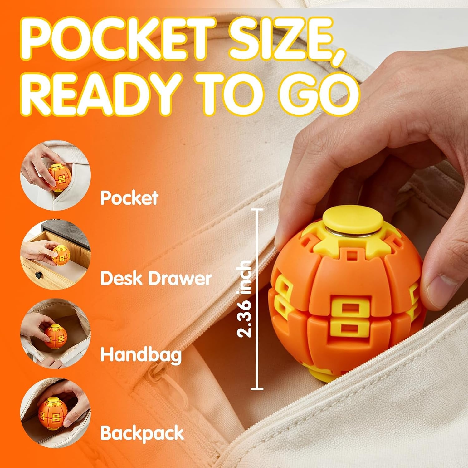 1PCS Press to Spin Squishy Ball Fidget Toy Stress Relief Desk Toy | Press to Spin Action Smooth Rotation Portable Pocket Size One-Hand Operation Office & Travel Friendly