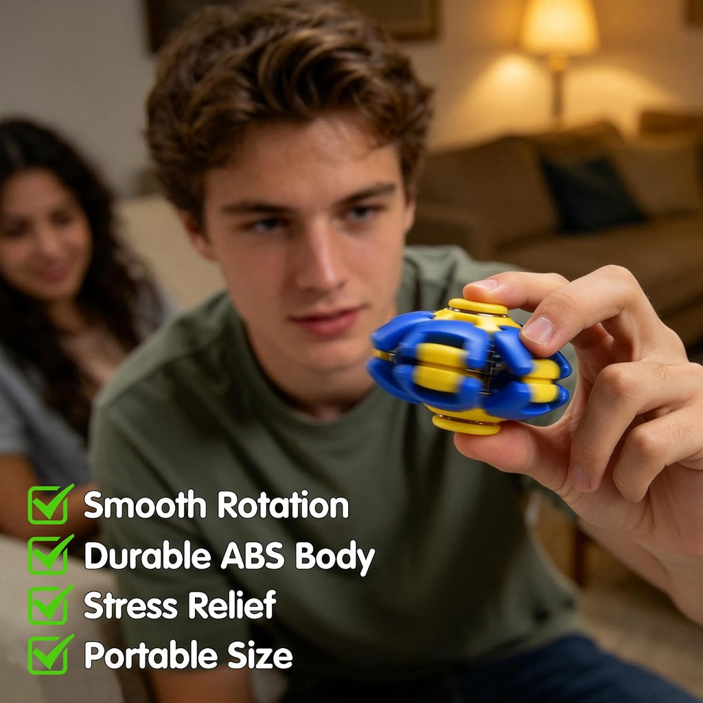 1PCS Press to Spin Squishy Ball Fidget Toy Stress Relief Desk Toy | Press to Spin Action Smooth Rotation Portable Pocket Size One-Hand Operation Office & Travel Friendly