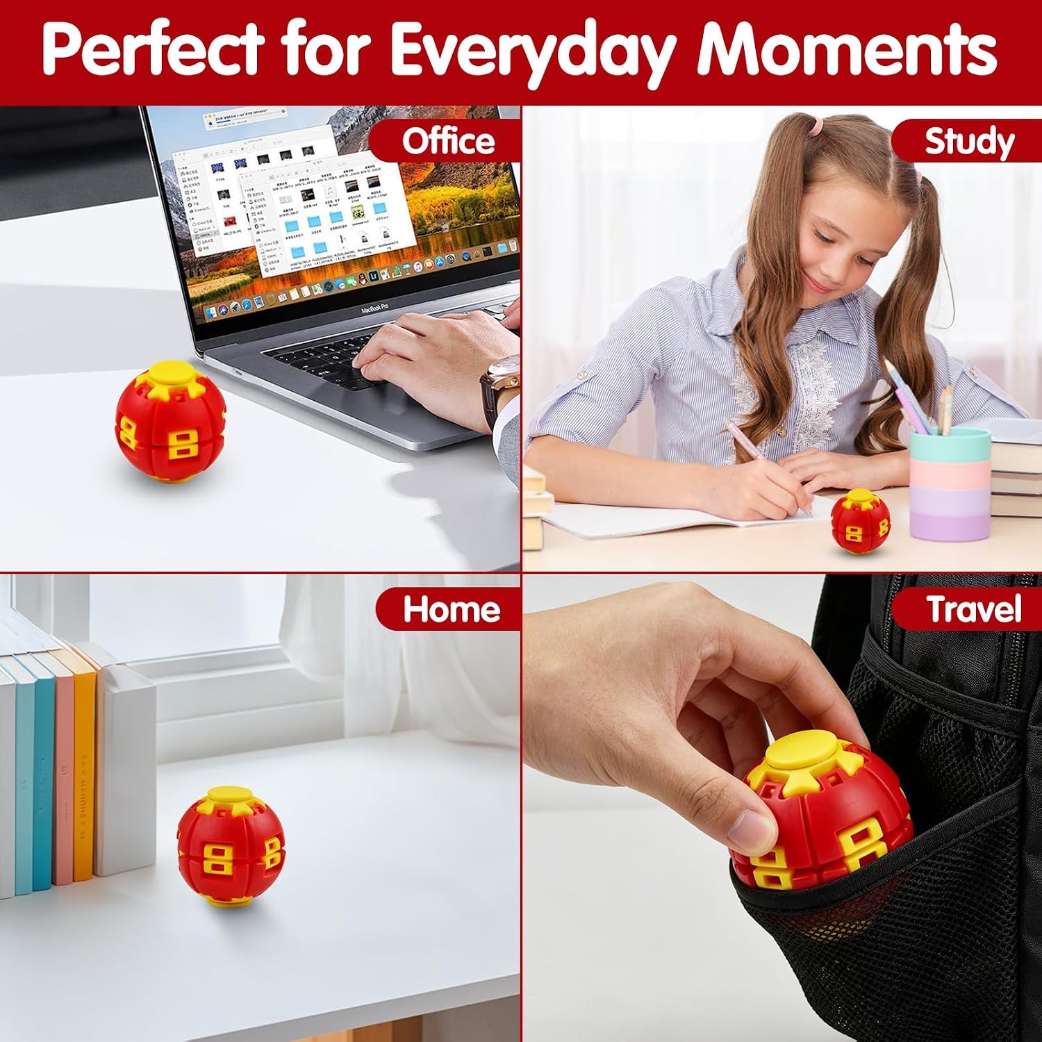 1PCS Press to Spin Squishy Ball Fidget Toy Stress Relief Desk Toy | Press to Spin Action Smooth Rotation Portable Pocket Size One-Hand Operation Office & Travel Friendly