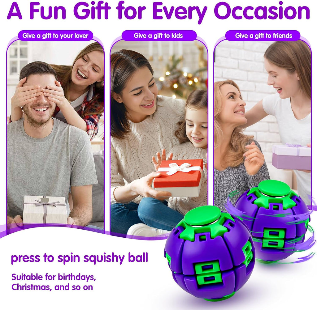 1PCS Press to Spin Squishy Ball Fidget Toy Stress Relief Desk Toy | Press to Spin Action Smooth Rotation Portable Pocket Size One-Hand Operation Office & Travel Friendly