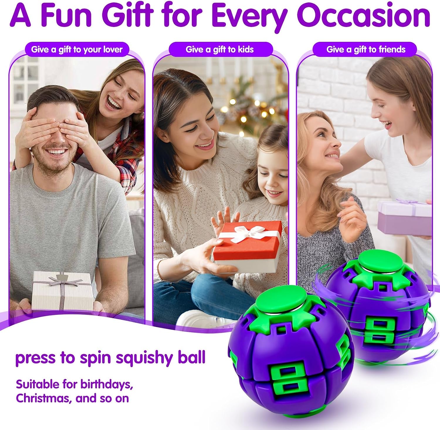 1PCS Press to Spin Squishy Ball Fidget Toy Stress Relief Desk Toy | Press to Spin Action Smooth Rotation Portable Pocket Size One-Hand Operation Office & Travel Friendly