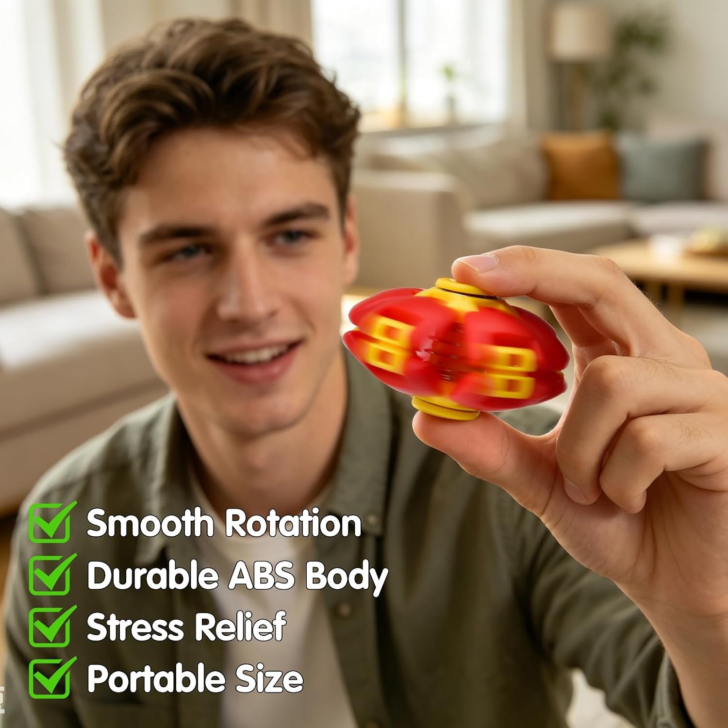 1PCS Press to Spin Squishy Ball Fidget Toy Stress Relief Desk Toy | Press to Spin Action Smooth Rotation Portable Pocket Size One-Hand Operation Office & Travel Friendly