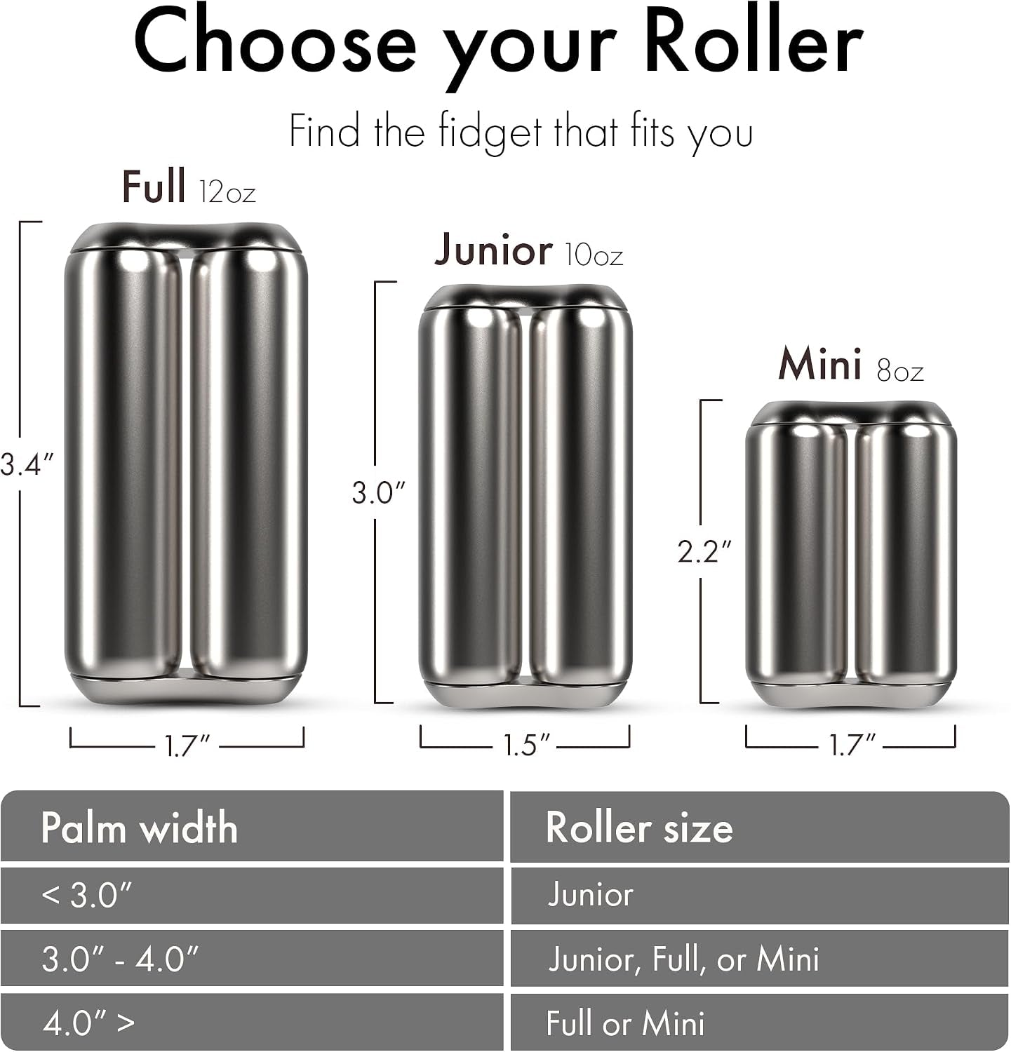Roller - Handheld Fidget Toy for Adults | Help Relieve Stress, Anxiety, Tension | Promotes Focus, Clarity | Compact, Portable Design (Natural, Junior Size - Stainless Steel)