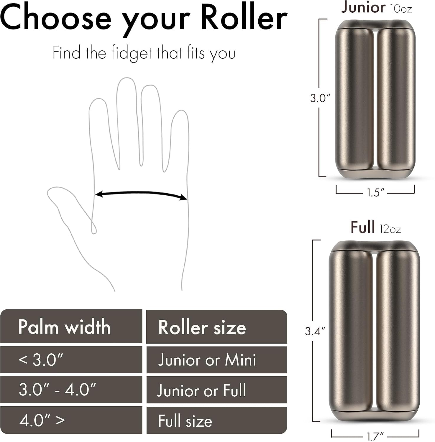 Roller - Handheld Fidget Toy for Adults | Help Relieve Stress, Anxiety, Tension | Promotes Focus, Clarity | Compact, Portable Design (Titanium, Junior Size - Titanium)