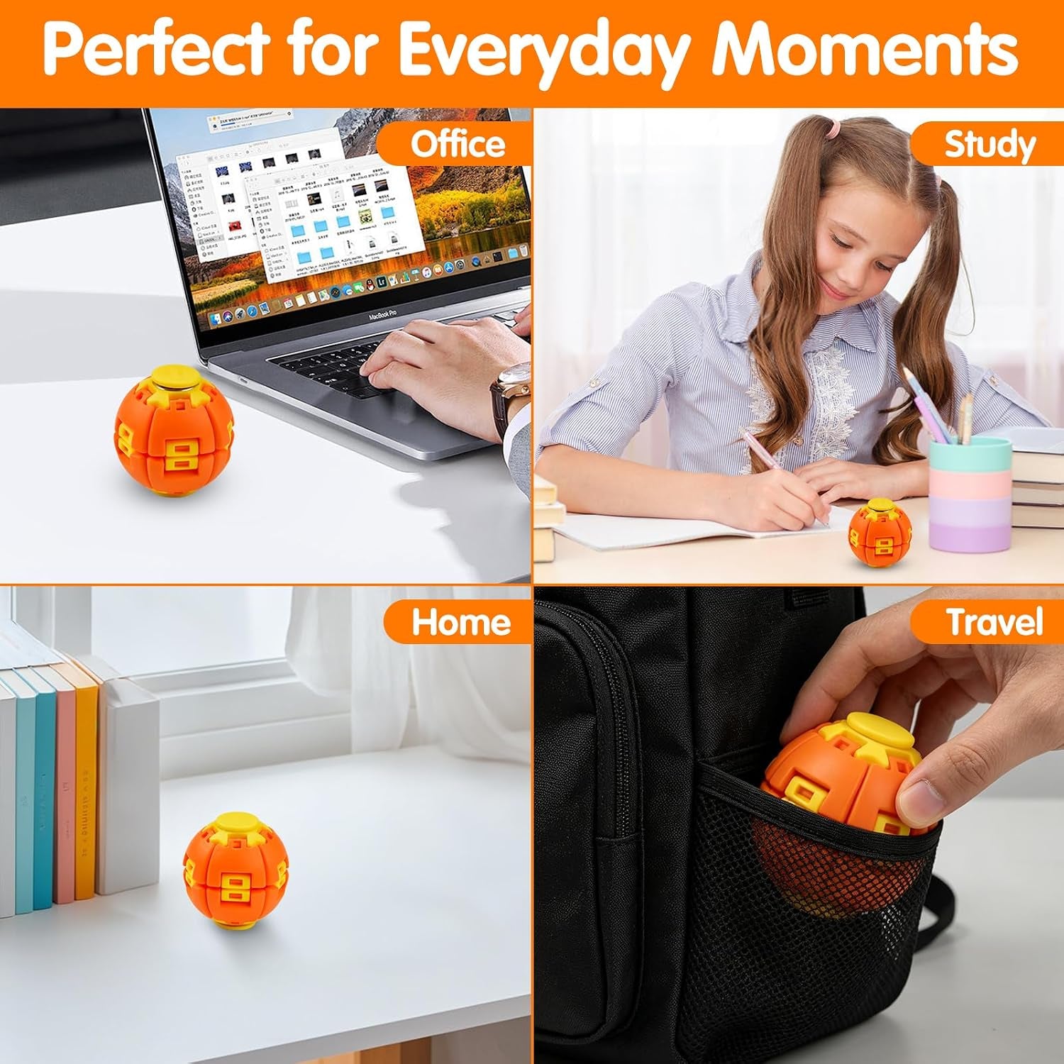 1PCS Press to Spin Squishy Ball Fidget Toy Stress Relief Desk Toy | Press to Spin Action Smooth Rotation Portable Pocket Size One-Hand Operation Office & Travel Friendly