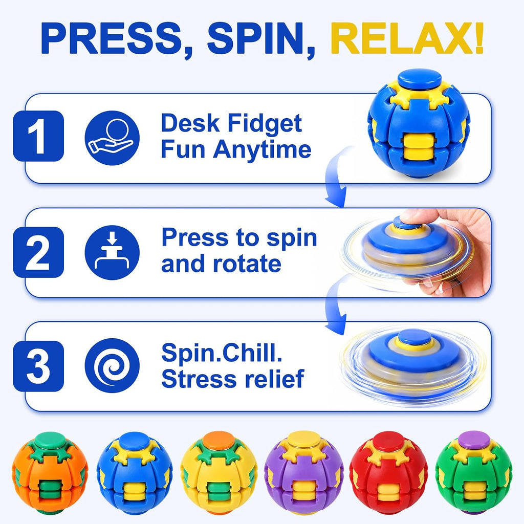 Press to Spin Fidget Spinner Helix Core Rotating Stress Ball, Sensory Fidget Toys for Adults Teens Boy Girl Gifts Anxiety Stress Relief Fidgets Office Desk Toy for Autism ADHD Helixcore Fidget Ball
