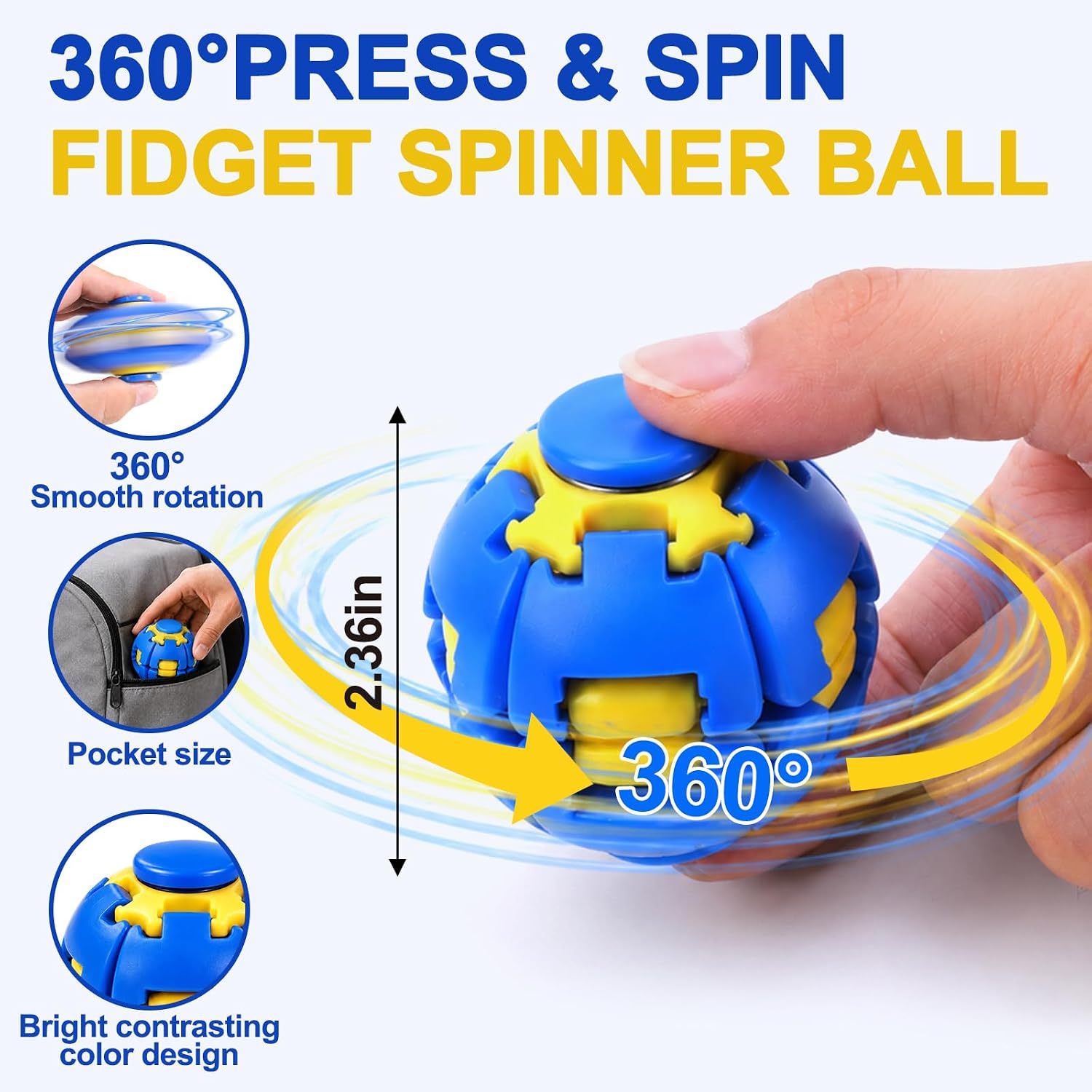 Press to Spin Fidget Spinner Helix Core Rotating Stress Ball, Sensory Fidget Toys for Adults Teens Boy Girl Gifts Anxiety Stress Relief Fidgets Office Desk Toy for Autism ADHD Helixcore Fidget Ball