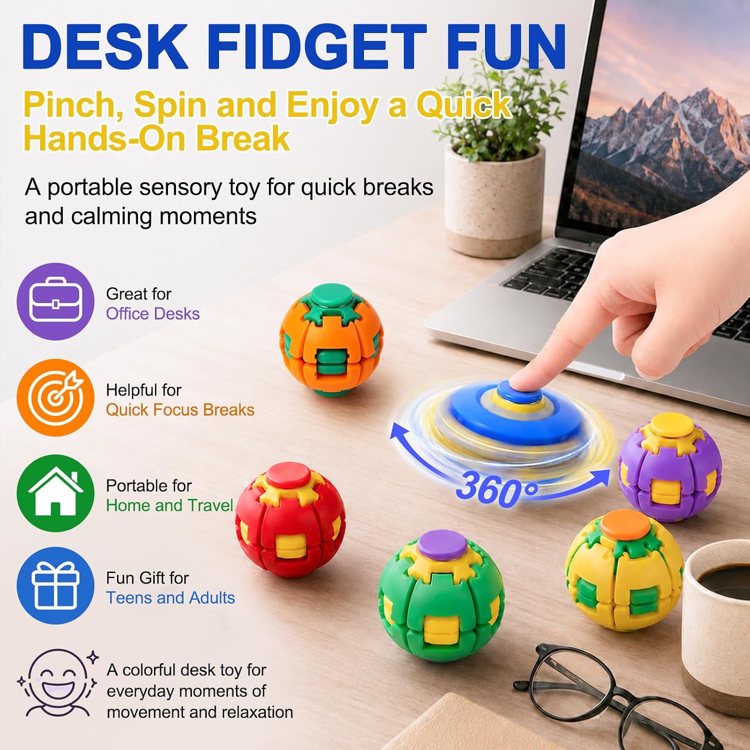 Press to Spin Fidget Spinner Helix Core Rotating Stress Ball, Sensory Fidget Toys for Adults Teens Boy Girl Gifts Anxiety Stress Relief Fidgets Office Desk Toy for Autism ADHD Helixcore Fidget Ball