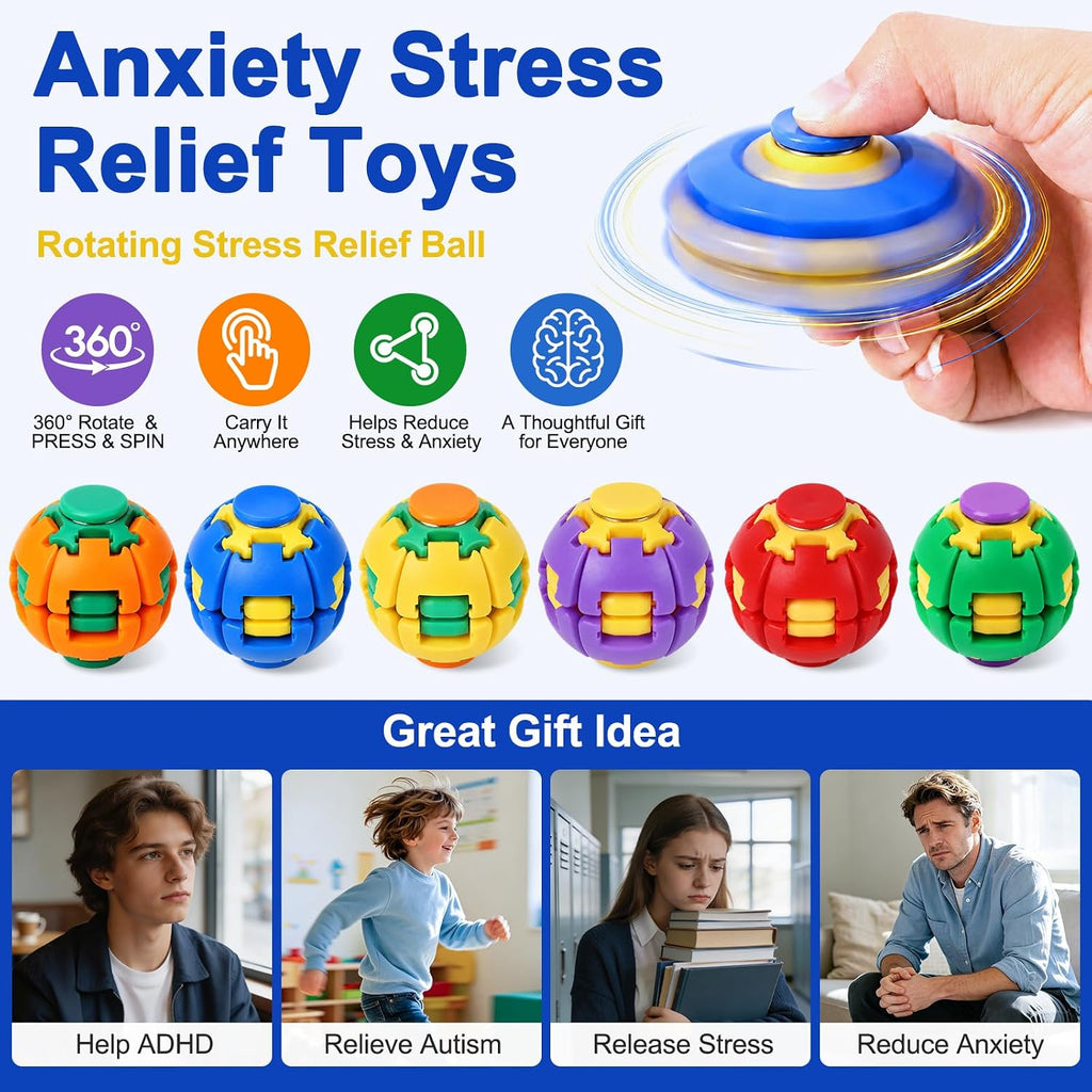 Press to Spin Fidget Spinner Helix Core Rotating Stress Ball, Sensory Fidget Toys for Adults Teens Boy Girl Gifts Anxiety Stress Relief Fidgets Office Desk Toy for Autism ADHD Helixcore Fidget Ball