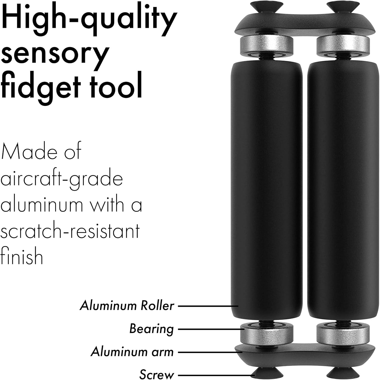 Roller - Handheld Fidget Toy for Adults | Help Relieve Stress, Anxiety, Tension | Promotes Focus, Clarity | Compact, Portable Design (Black, Full Size - Aluminum)