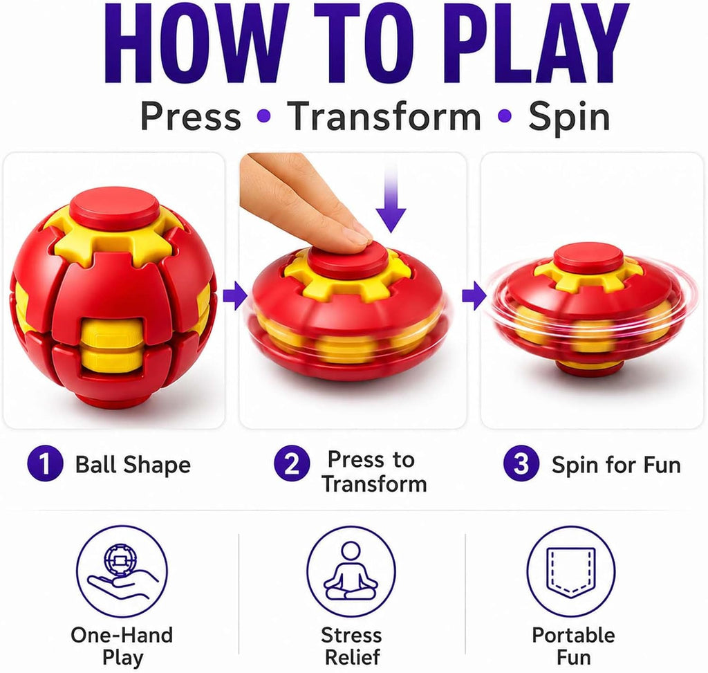 2 Pack Press to Spin Fidget Balls, 3D Printed Fidget Spinner Stress Balls | 360° Rotating Hard Kinetic Design, Sensory Desk Toys for Stress Relief, Focus and Handheld Play at Work, Home or Travel