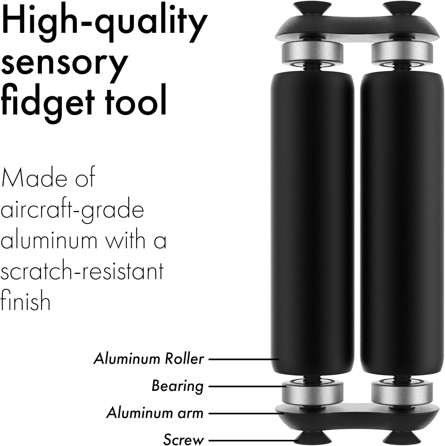 Roller - Handheld Fidget Toy for Adults | Help Relieve Stress, Anxiety, Tension | Promotes Focus, Clarity | Compact, Portable Design (Black, Junior Size - Aluminum)