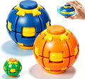 2 Pack 3D Printed Press to Spin Fidget Ball, 360° Rotation Press Rotate | Sensory Toy, Quiet Stress Relief Desk Spinner for Adults Teens Students ADHD Anxiety Relief, Portable (Blue + Orange)