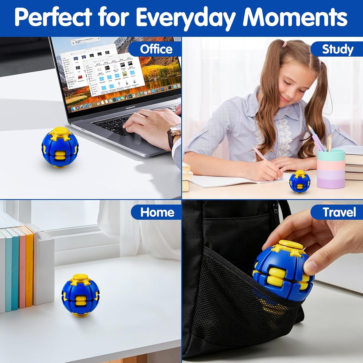 1PCS Press to Spin Squishy Ball Fidget Toy Stress Relief Desk Toy | Press to Spin Action Smooth Rotation Portable Pocket Size One-Hand Operation Office & Travel Friendly