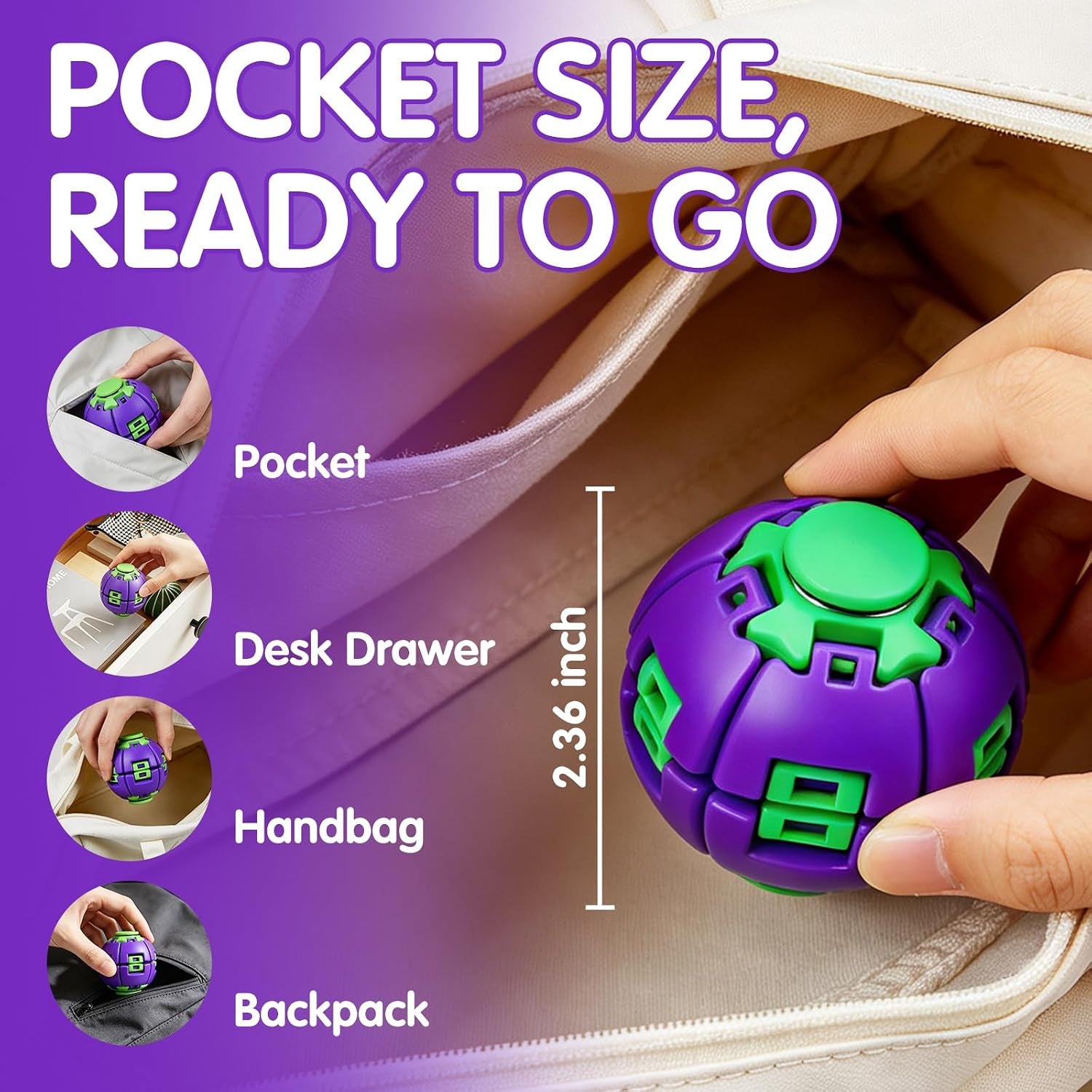 1PCS Press to Spin Squishy Ball Fidget Toy Stress Relief Desk Toy | Press to Spin Action Smooth Rotation Portable Pocket Size One-Hand Operation Office & Travel Friendly