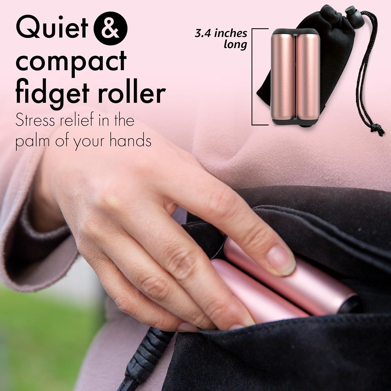 Roller - Handheld Fidget Toy for Adults | Help Relieve Stress, Anxiety, Tension | Promotes Focus, Clarity | Compact, Portable Design (Rose Gold, Full Size - Aluminum)