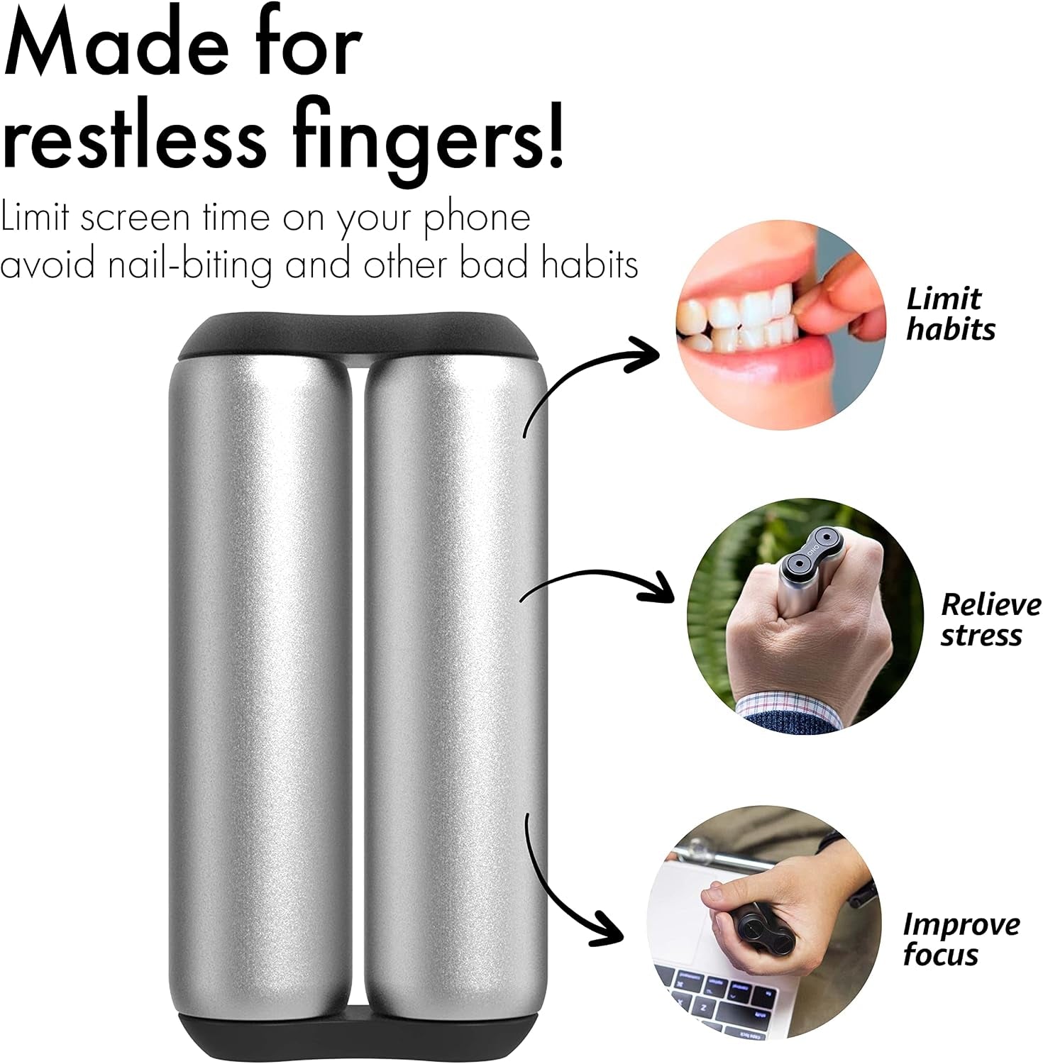 Roller - Handheld Fidget Toy for Adults | Help Relieve Stress, Anxiety, Tension | Promotes Focus, Clarity | Compact, Portable Design (Grey, Full Size - Aluminum)