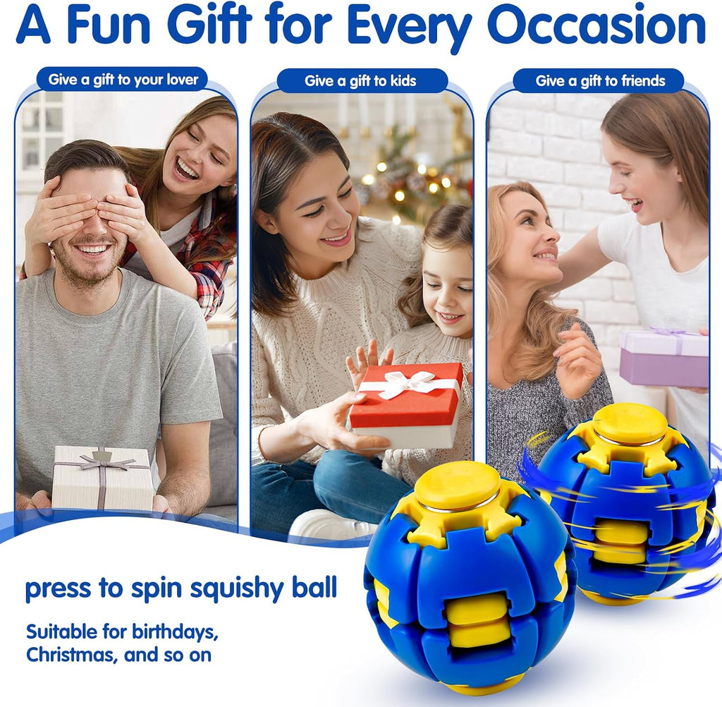 1PCS Press to Spin Squishy Ball Fidget Toy Stress Relief Desk Toy | Press to Spin Action Smooth Rotation Portable Pocket Size One-Hand Operation Office & Travel Friendly