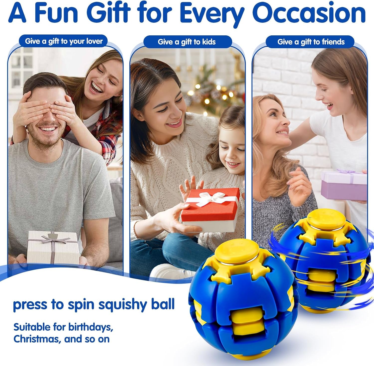 1PCS Press to Spin Squishy Ball Fidget Toy Stress Relief Desk Toy | Press to Spin Action Smooth Rotation Portable Pocket Size One-Hand Operation Office & Travel Friendly