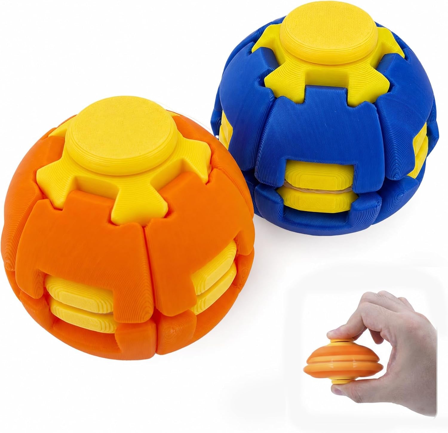 2PCS Helixcore 3D Printed Fidget Ball,Fidget Spinner,Squishy Ball,Gear Ball,Portable Fidget for Adults,Sensory Desk Toy,Stress Relief Toy for Adlut,Child(2, Classic Color)