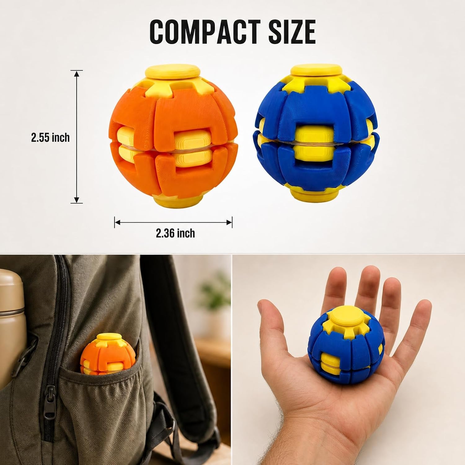 2PCS Helixcore 3D Printed Fidget Ball,Fidget Spinner,Squishy Ball,Gear Ball,Portable Fidget for Adults,Sensory Desk Toy,Stress Relief Toy for Adlut,Child(2, Classic Color)