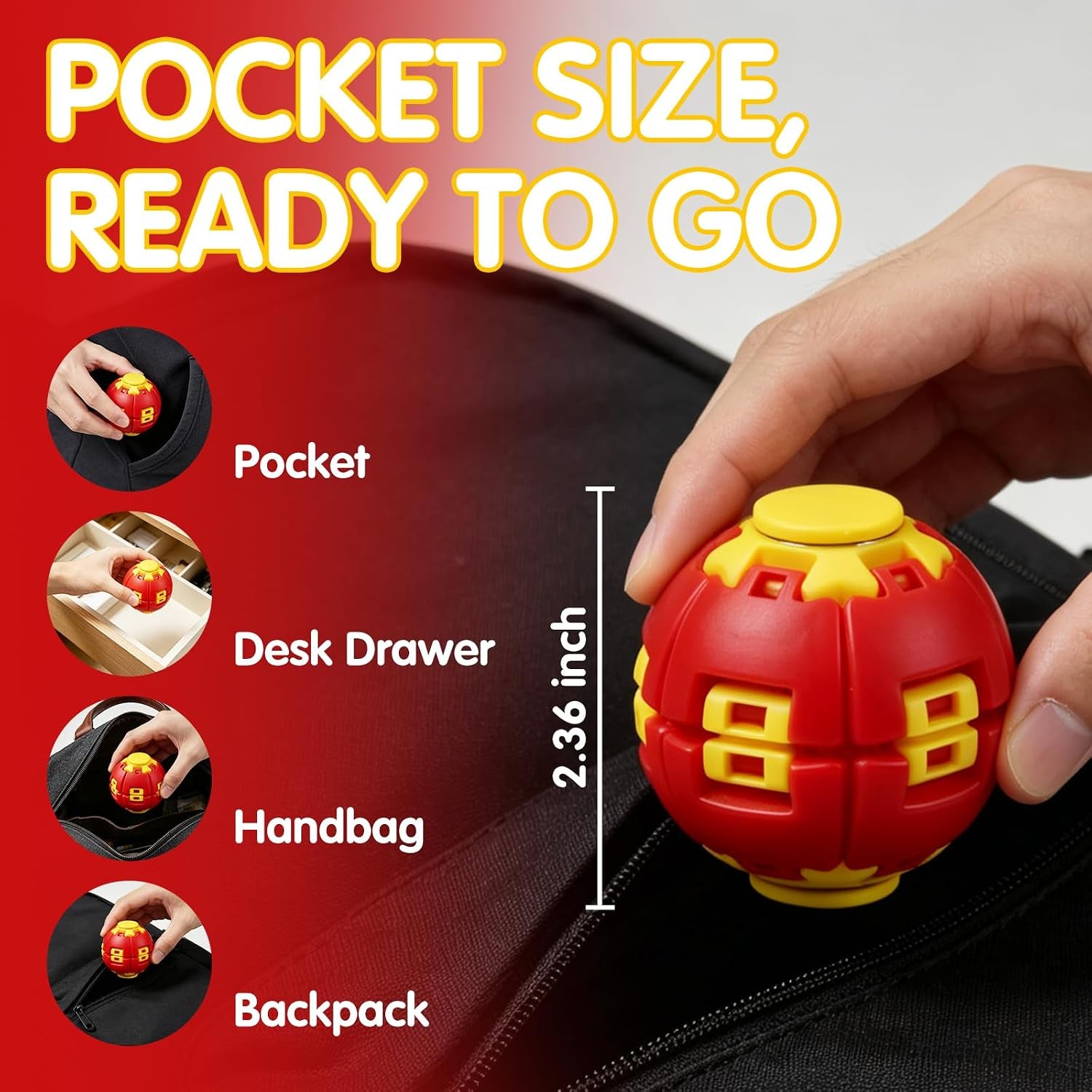 1PCS Press to Spin Squishy Ball Fidget Toy Stress Relief Desk Toy | Press to Spin Action Smooth Rotation Portable Pocket Size One-Hand Operation Office & Travel Friendly
